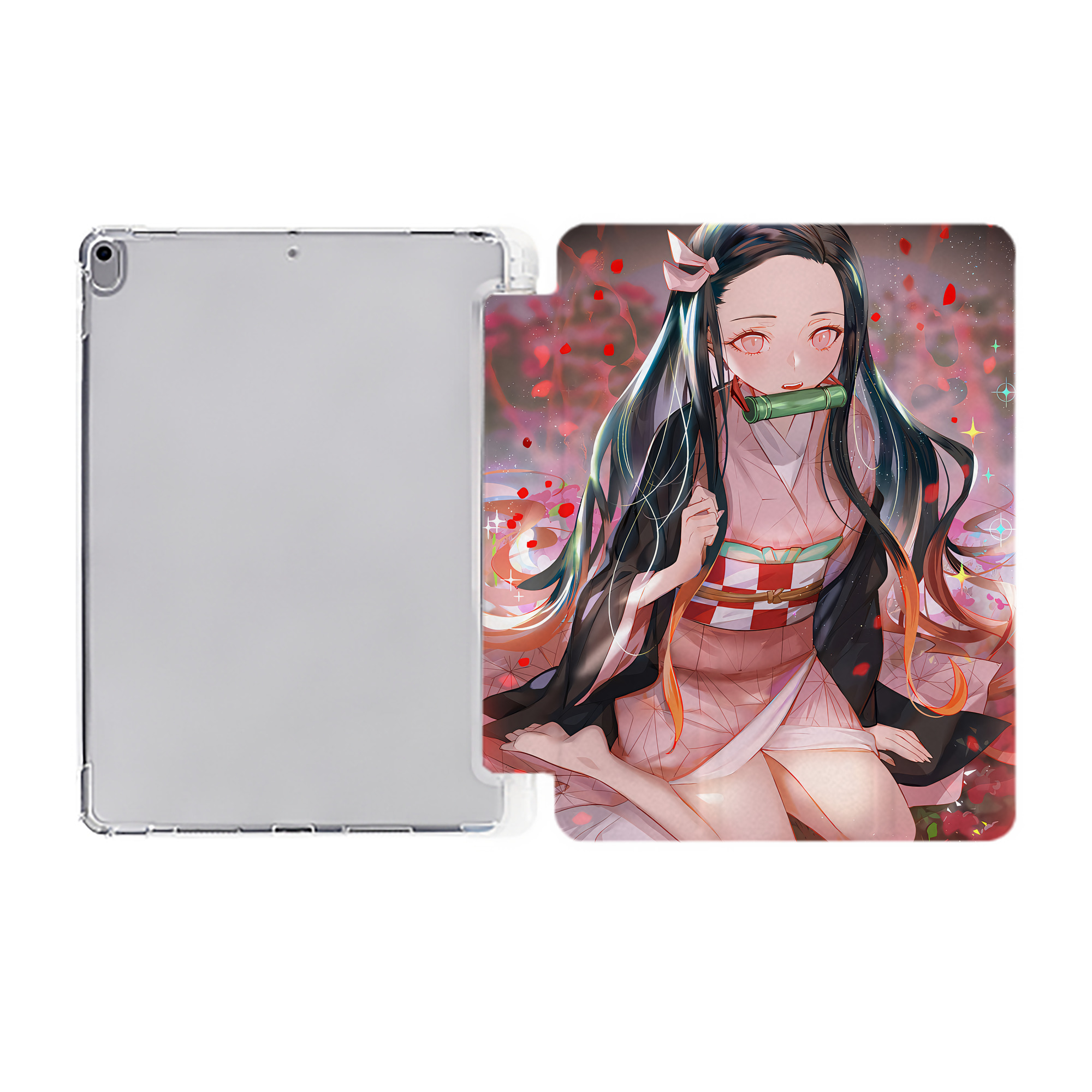 （画像用） 鬼滅の刃（きめつのやいば）竈門 禰󠄀豆子／かまど ねずこ Kamado Nezuko IPad ケース ペン収納付き 三つ折りスタンド PUレザー×シリコン 対応機種9.5/10.5/10.9インチ